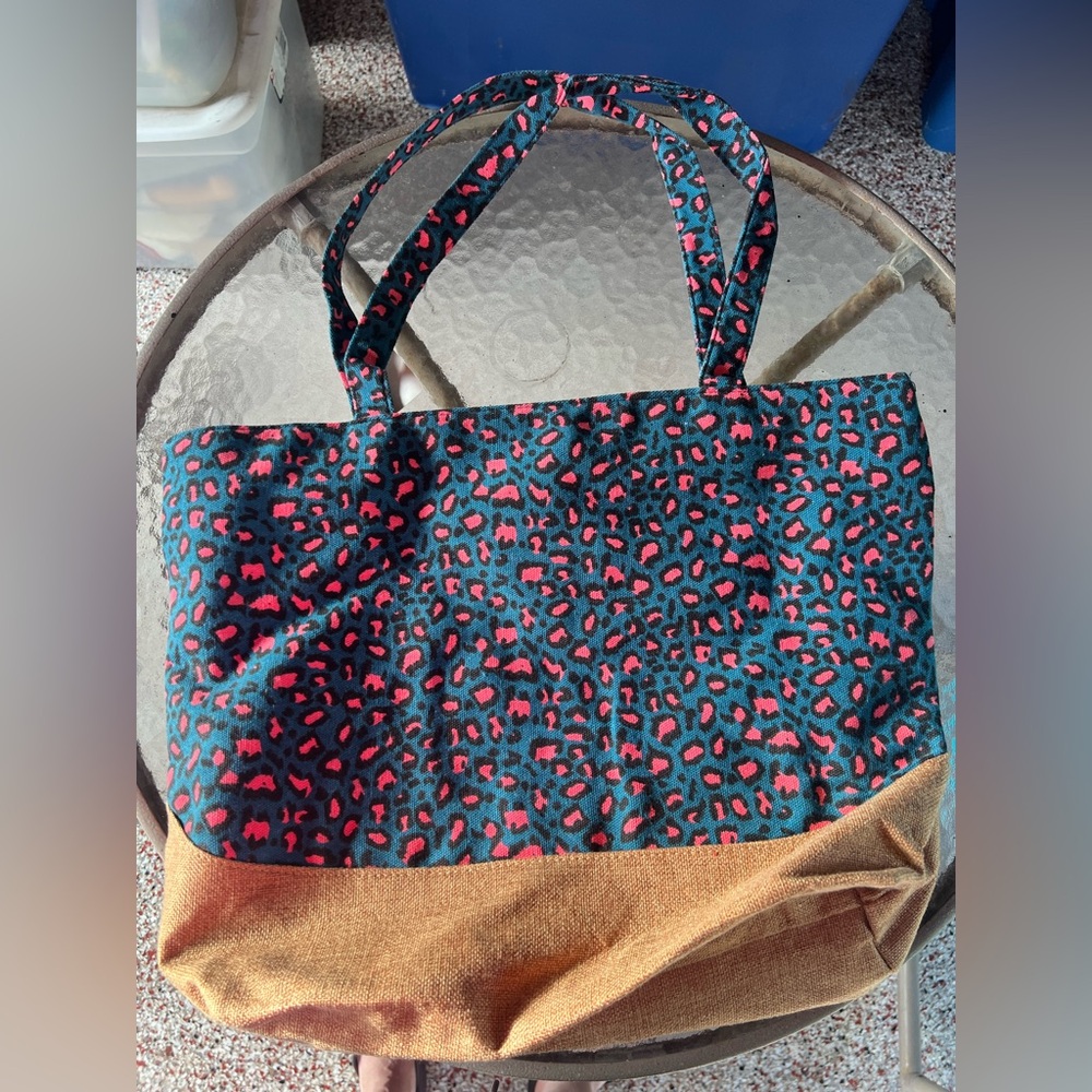 Leopard Print Tote Bag with Tan Bottom